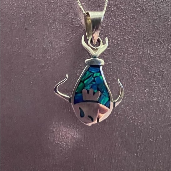 Vintage Mexico Sterling and Opal Fish Pendant and Sterling Chain - Picture 3 of 3